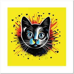 expressionist black cat design for cat owner gift Posters and Art